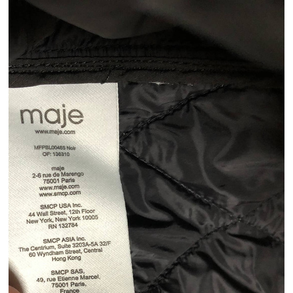 Maje Baneta Quilted Faux Leather Jacket Long Sleeve Solid Black 40 Large - Picture 8 of 12